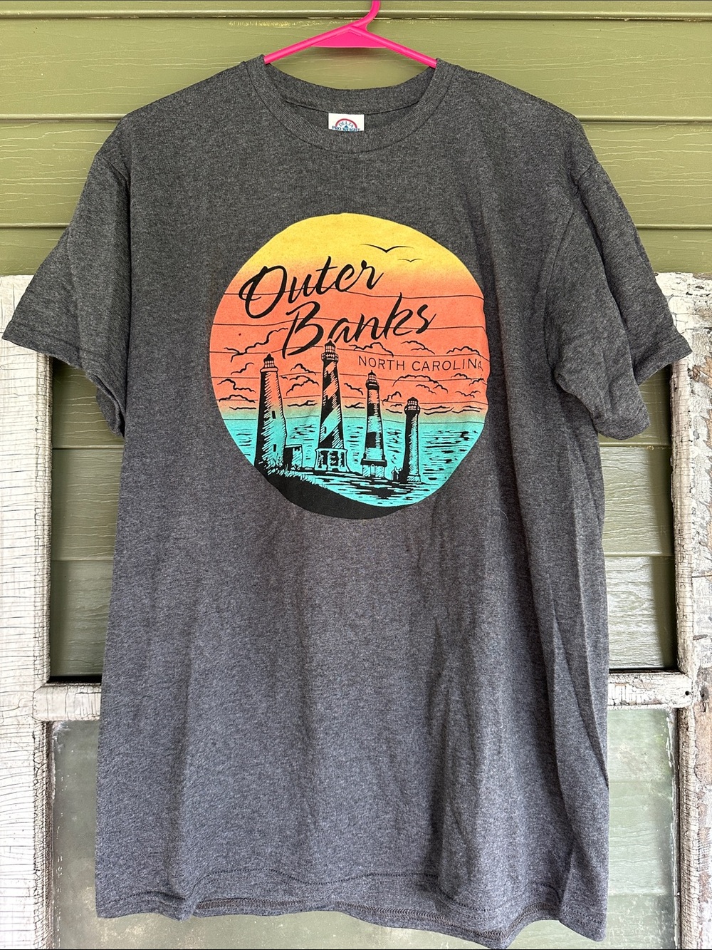 Delta Gray Tee with Sunset Lighthouse Graphic
